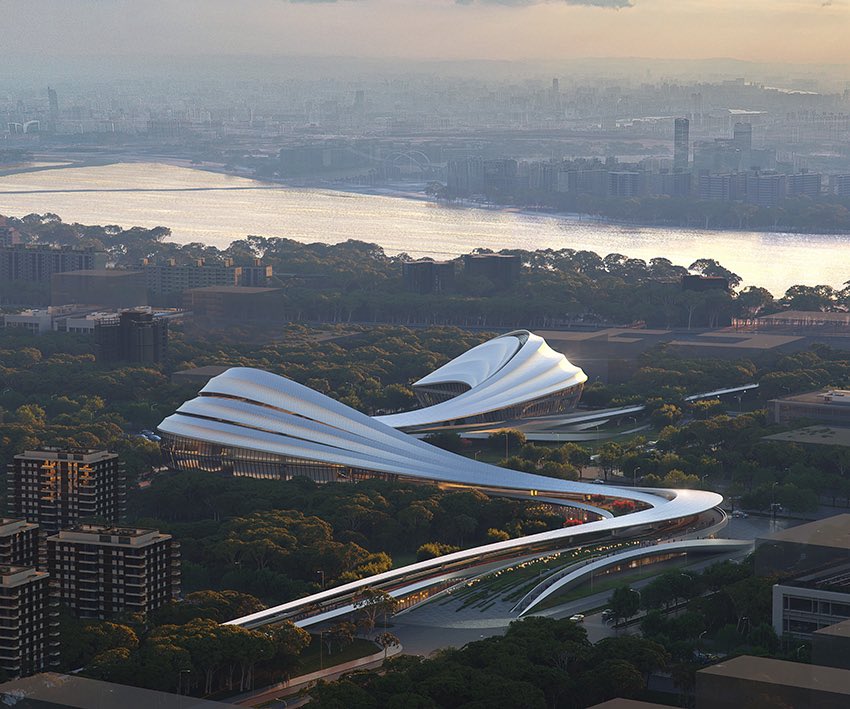 parametricarch's tweet image. The design threads together a new multimedia library to the north and a performing arts complex to the south, stretching across an eight-lane avenue with elevated courtyards, gardens, and public paths. 

🧠 Explore how AI-driven ideation tools like Midjourney, mnml, and Nano…