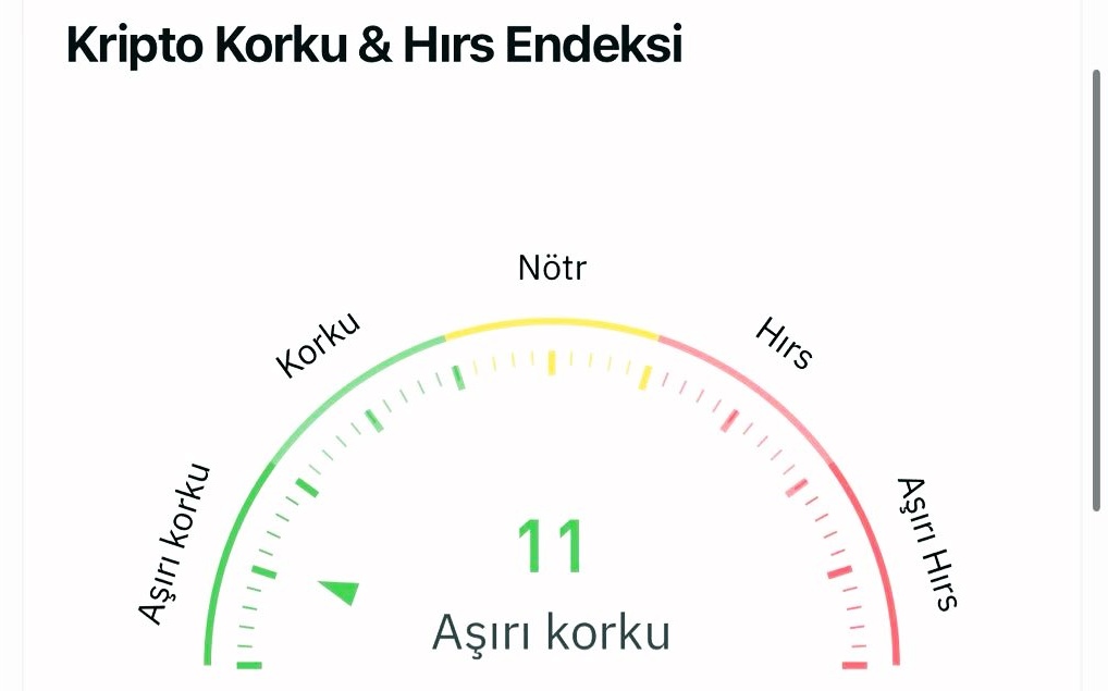 #SONDAKİKA 

Korku açgözlülük endeksi 11'e GERİLEDİ!

Denk geldiğimiz dönemin..

#Bitcoin 102K$ üstüne acil çıkmalı başka çare yok