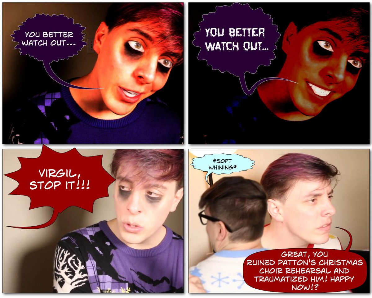 manbemel's tweet image. You Better Watch Out... Original writing inspired by the classic Vine. CW Slightly disturbing imagery.
#thomassanders #sanderssides #sanderssidesincorrectquote #sanderssidesphotocomic #virgilsanders #romansanders #pattonsanders