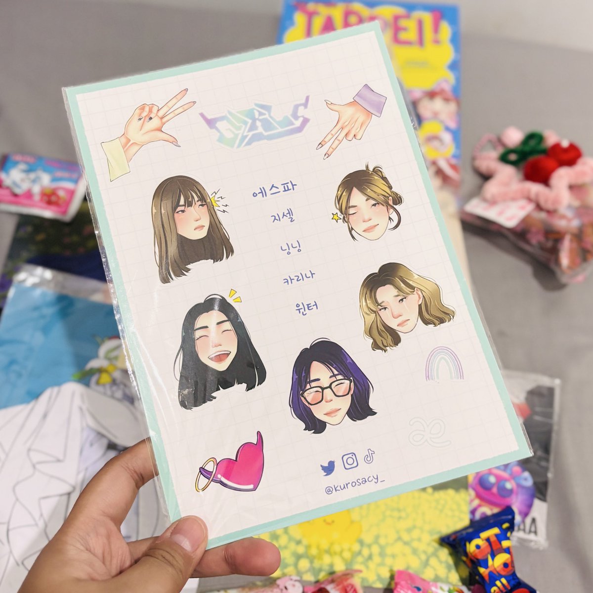 ailurofyle's tweet photo. and thank you for unexpected trade from these people!!
> takagi miwako artprint dari customer yang dateng!!
> aespa sticker sheet dari @Kurosacy_ 
> amazingly handmade keychain from @bxbinu !!! https://t.co/RJH3CCh3YI
