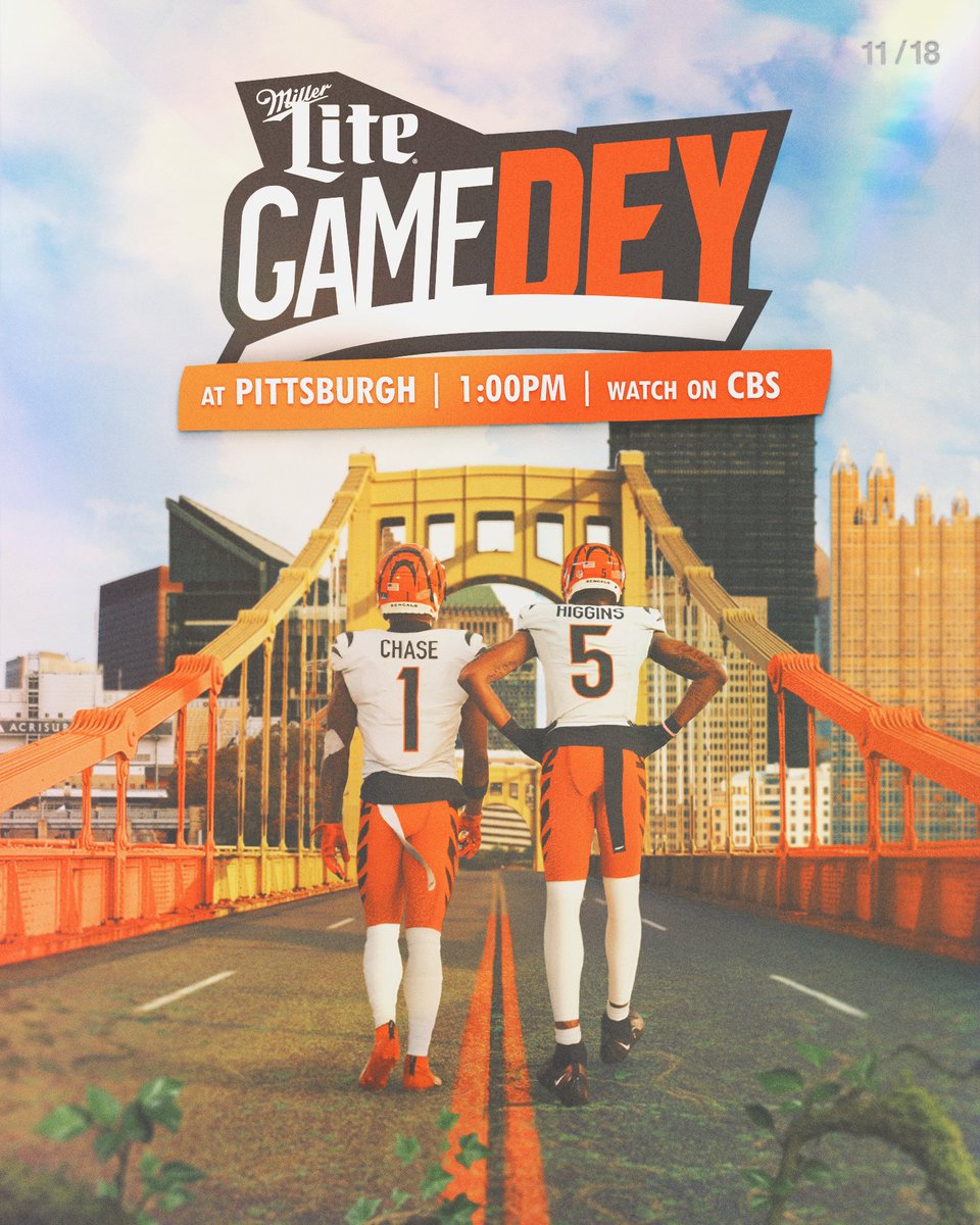 Bengals's tweet image. Steppin&apos; into gameDEY.

@MillerLite | #CINvsPIT 1pm on @NFLonCBS and @paramountplus