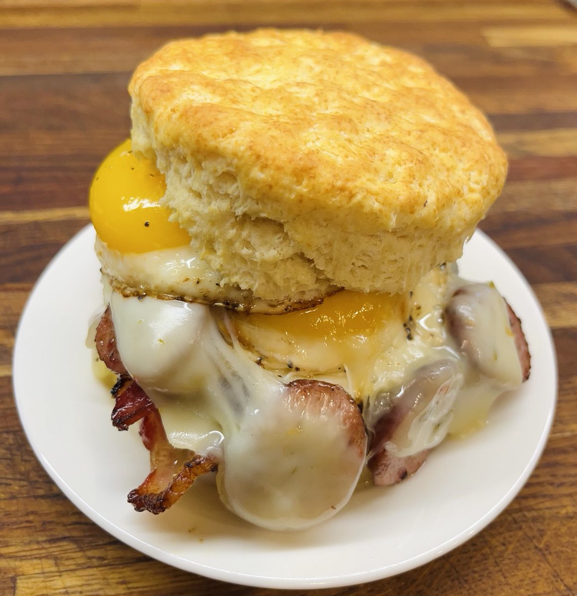 Bacon, pepper jack cheese, egg, smoked sausage, pepper jack cheese, and a second egg.