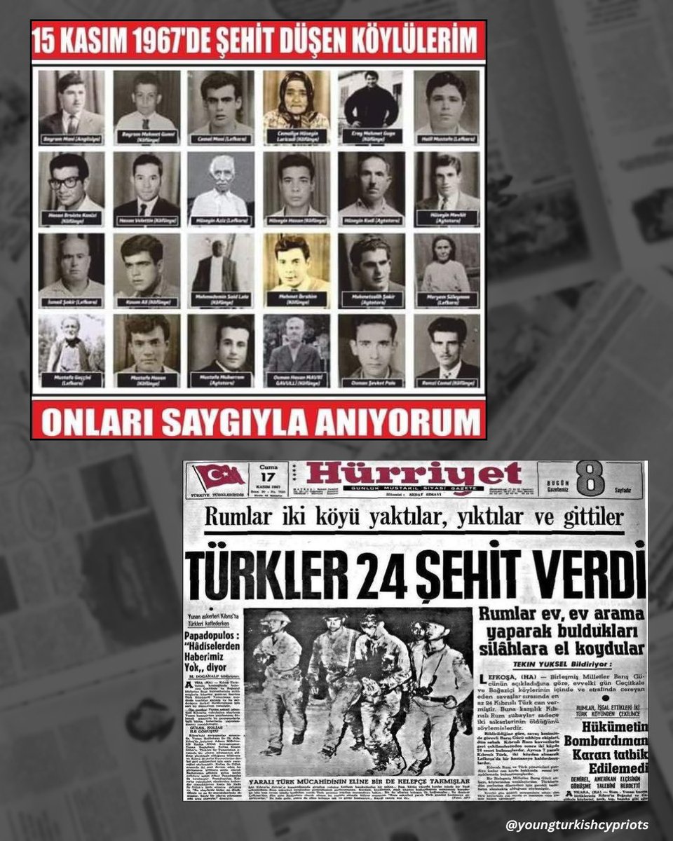 Today, we honour the martyrs of the Geçitkale–Boğaziçi Resistance - 24 innocent Turkish Cypriots who were brutally killed 58 years ago.

On 15 November 1967, thousands of Greek and Greek Cypriot forces attacked the villages of Geçitkale and Boğaziçi, targeting defenceless