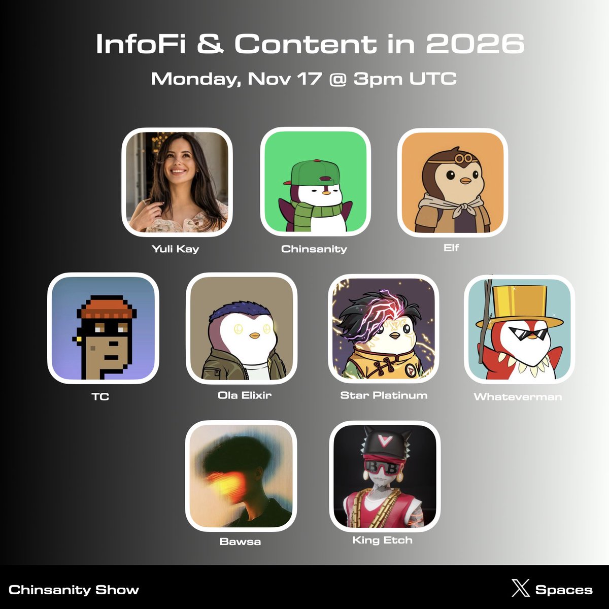 This week on Chinanity Show spaces!

Let's learn from the KOL Avengers on what will be trending in 2026. 

Some topics we might cover: 
- What content to create in 2026? 
- How to grow your account? 
- How to make money as a creator? 
- Pants or no pants? 

Set remindooors below