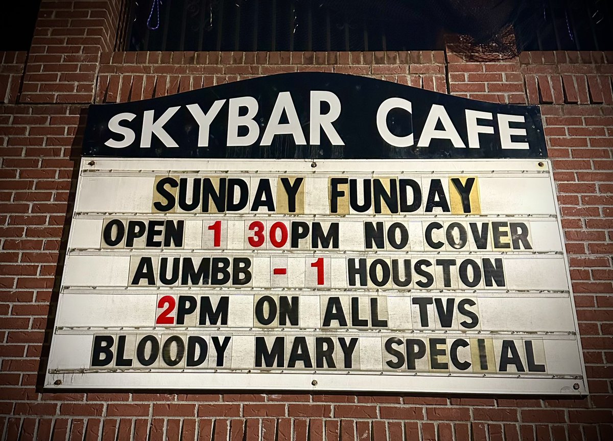 SUNDAY FUNDAY! We’re still rolling people. Doors open today for the AU MBB game vs Houston! Doors open at 1:30 PM, game tips at 2 PM! NO COVER! Bloody Mary Specials!