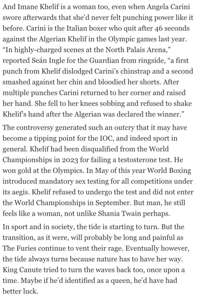 TheCountessIE's tweet image. Fantastic article from @TConlonthecouch 

We all watched the 2024 Olympics women’s boxing when women were forced into the ring to fight against biological males. The outrage could be heard all over the world, except of course for some quarters here in Ireland. (Ireland will…