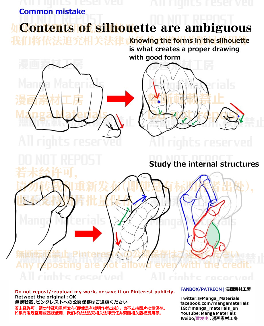 MangaMaterials2's tweet image. PERSONAL NOTE: Tips for Drawing a Clenched Fist

Movement of the fingers #02
Patreon
patreon.com/posts/movement…
FANBOX
fanbox.cc/@mangamaterial…

Hand/Wrist: Summary of the common mistake
Patreon
patreon.com/posts/hand-wri…
FANBOX
mangamaterialsen.fanbox.cc/posts/636786

#arttutorial
