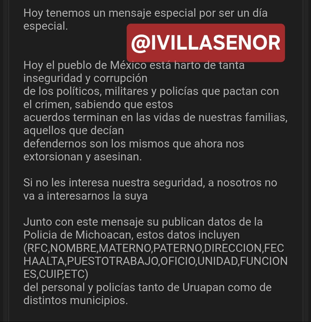 ivillasenor's tweet photo. ⛔️ | «Dejen de reprimir»: Filtran en foro de hackers datos de Morena y Policía de Michoacán

En el marco de la protesta nacional, donde una de las consignas fue la indignación del asesinato de Carlos Manzo, el usuario «Yozelevitz» publicó información contra el gobierno. Hilo. 🧵