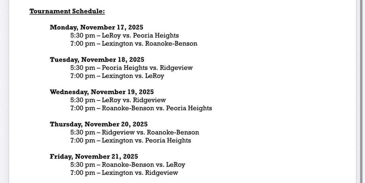 2025-2026 schedule pending any changes.  Also below is our Lexington Classic schedule that tips-off on Monday @ 5:30 PM in Lexington.