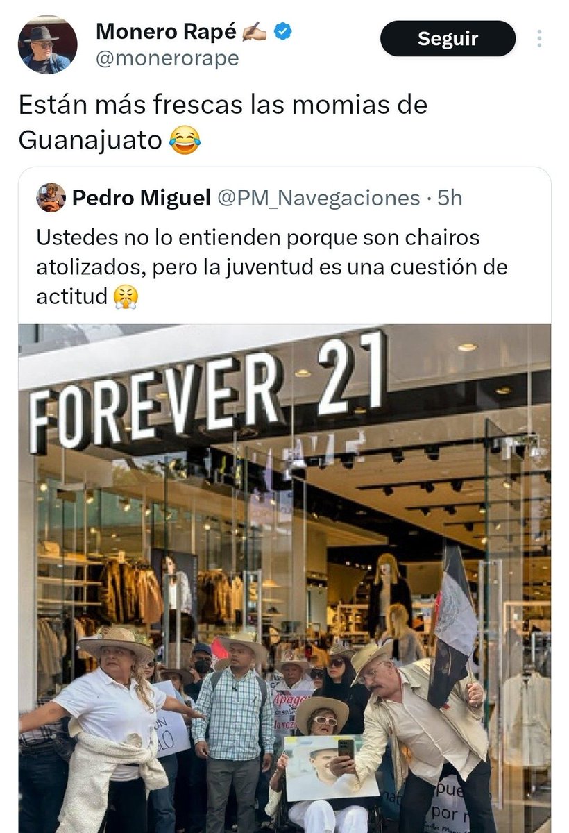 El imbécil de <a href="/monerorape/">Monero Rapé ✍🏼</a> (quien me tiene bloqueada) junto con el estupido de <a href="/Navegaciones/">Pedro Miguel</a> (quien también me tiene bloqueada) se estuvieron burlando de que una señora de la tercera edad, quien traía en brazos la foto de su nieto AL QUE ASESINARON, saliera a marchar ayer para