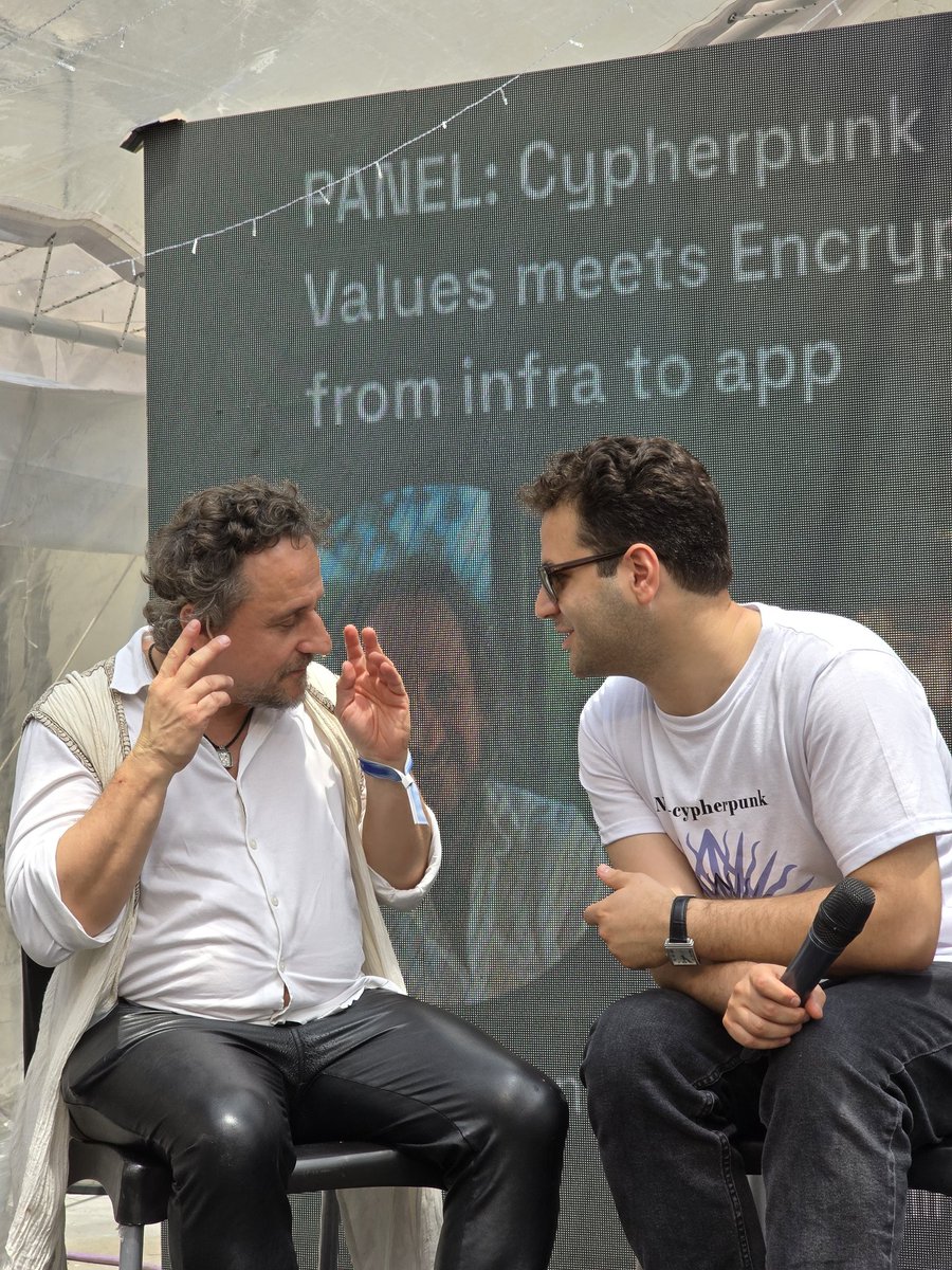 crtahlin's tweet image. Discussion before the discussion @web3privacy panel on cypherpunk values meeting encryption with @zeligf @ethswarm