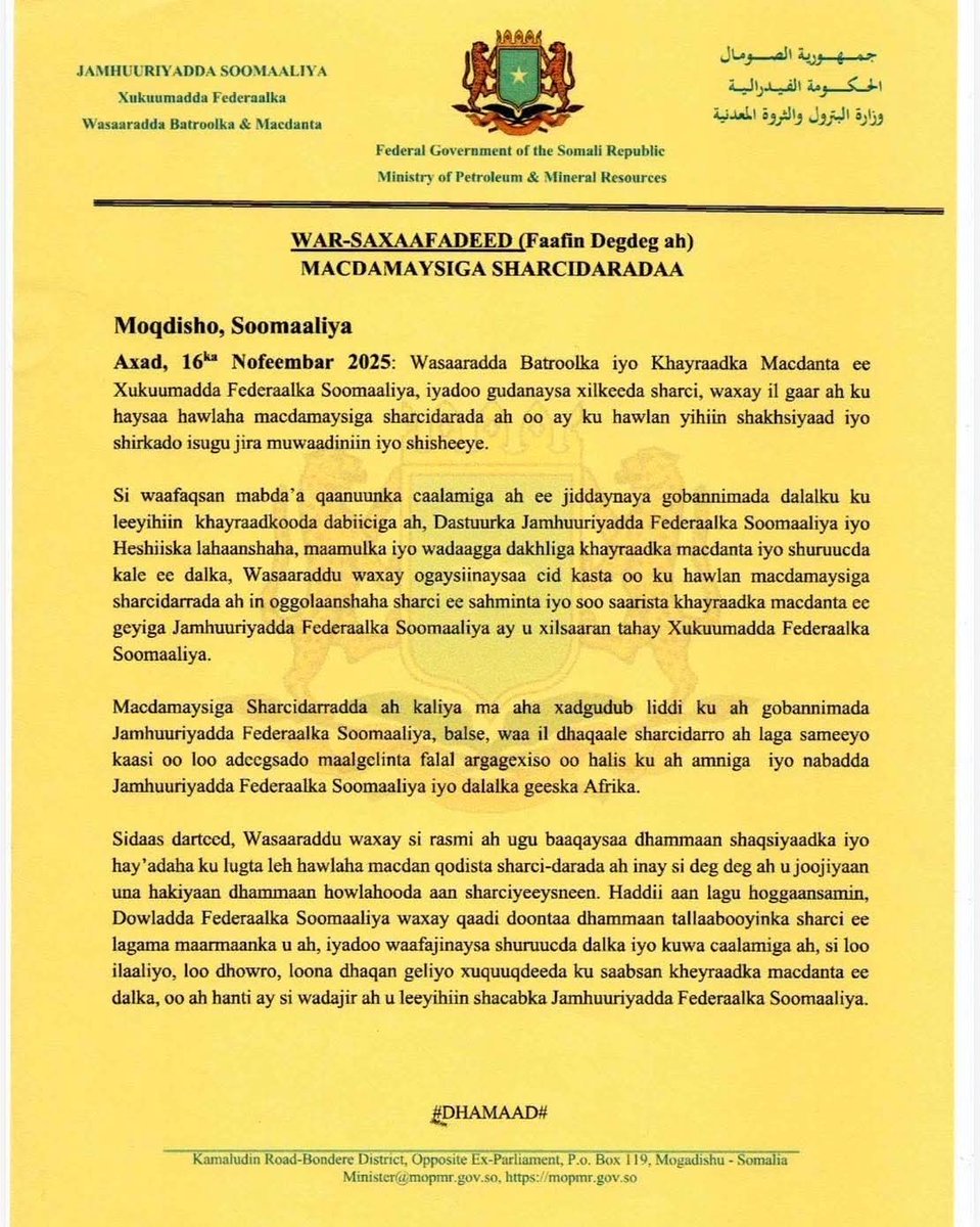 DFS waxay mamnuucday Macdan-qodis aan oggolaansho Lahayn, iyada oo ku hanjabtay Tallaabo sharciga caalamiga ah.