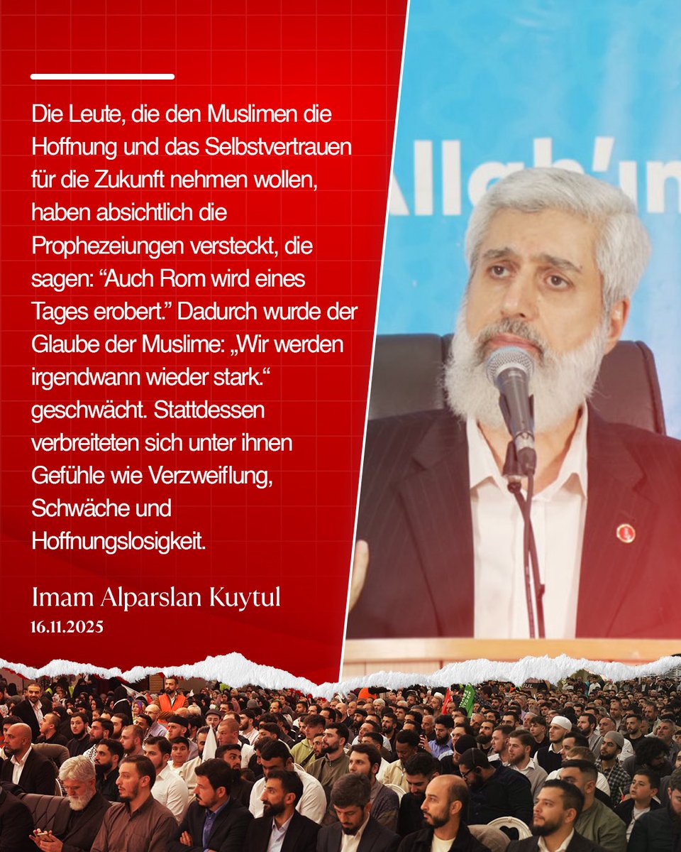 Alparslan_Deu's tweet image. Die Leute, die den Muslimen die Hoffnung und das Selbstvertrauen für die Zukunft nehmen wollen, haben absichtlich die Prophezeiungen versteckt, die sagen: „Auch Rom wird eines Tages erobert.“
Dadurch wurde der Glaube der Muslime: „Wir werden irgendwann wieder stark.“ geschwächt.…