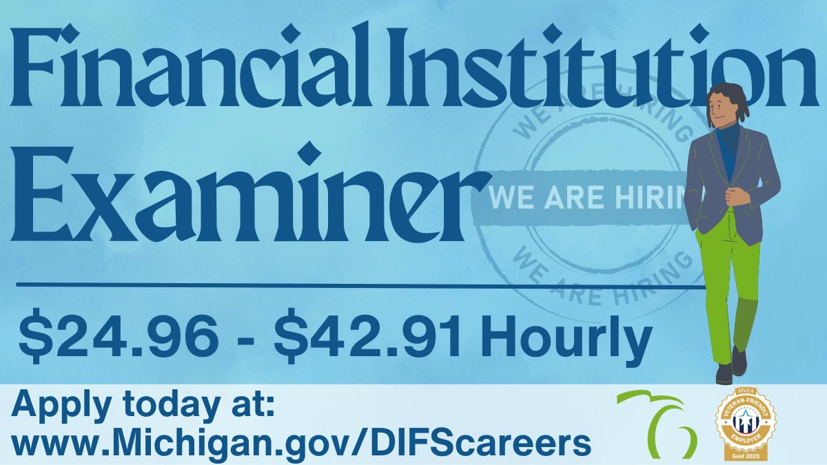 DIFS is hiring a Financial Institution Examiner in the Office of Banking. This position is responsible for assisting in the examination and supervision of state-chartered banks &amp; other regulated entities as required by law. Apply by 11/24/2025. michigan.gov/DIFScareers #MiGovJobs