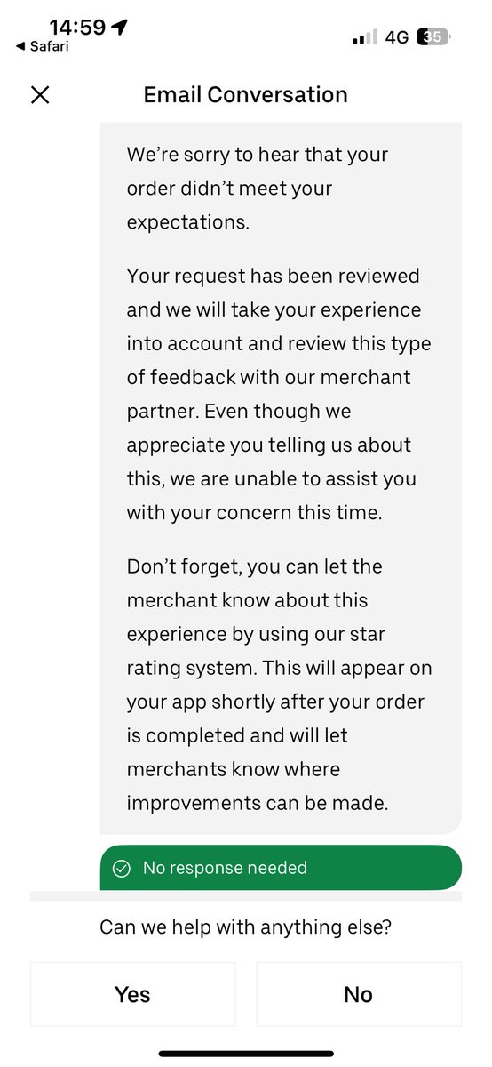 wigzy1's tweet photo. @ubereats_uk wow spent £25 on food and thanks to the courier changing and the other one sitting off somewhere our food was stone cold and inedible so had to go and get a new order myself and this is your response!  Cancelling my uber one and accounts, zero customer service! https://t.co/0A4lgDkbiO