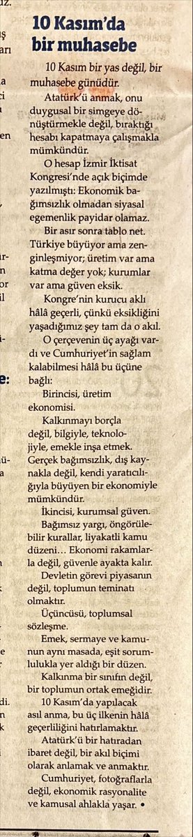 Ülkemizi yönetenlerden çok, ülkemizi yönetme iddiasında olan ve Atatürkçüyüm diyenlere ekonomi, vizyon, kalkınma ahlakı konularında, ayrıca, hemaset klişeleri yerine Atatürk’ü anma konusunda, <a href="/Ozge_Oner/">Özge Öner</a>, <a href="/GazeteOksijen/">Oksijen</a>’de ders verir gibi bir yazı yazmış. Mutlaka okunup ülkemiz