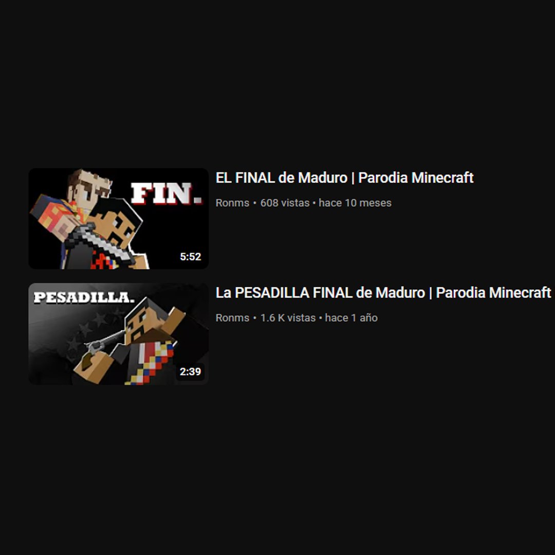 r0nms's tweet image. No suelo hacer esto, pero ya me da igual.
Dediqué 2 vídeos a contar la dictadura venezolana en Minecraft:
28/07: Elecciones presidenciales.
09/01: Toma de poder arrebatada por el señor con bigote.
Invitarme a los #SCG4
@SquidCraftGames @EufoniaStudio @Komanch cagon