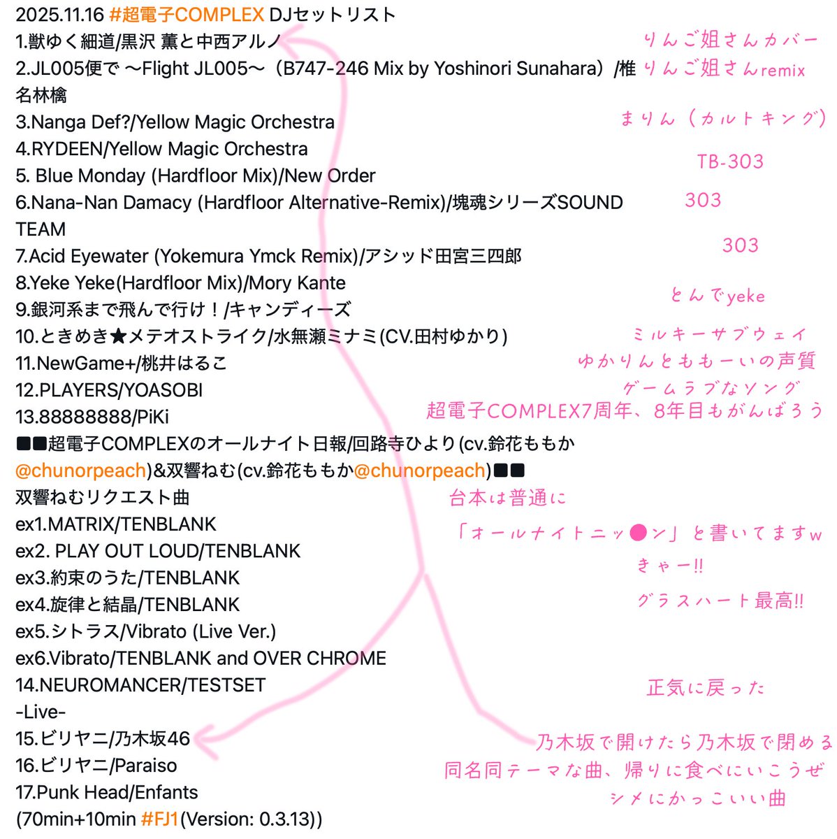 hide_loopcube's tweet image. 今回の「超電子COMPLEX」80minDJ中の脳内こんな感じです。セトリとあわせてどうぞw