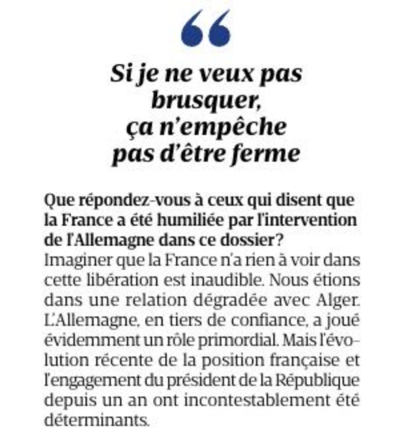Entretien fleuve du Ministre de l’Interieur <a href="/NunezLaurent/">Laurent Nuñez</a> dans #LaTribuneDimanche ! Tous les sujets sont passés au crible avec fermeté mais sans polémiques inutiles ! Une contre méthode Retailleau a peine voilée ! 
Quant à l’Algerie ét sur la Liberation de Sansal ses propos