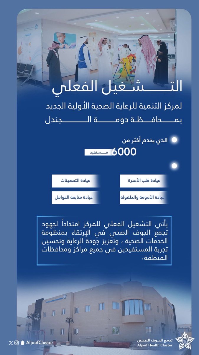 Hamoud_shammari's tweet photo. التشغيل الكامل لمركز الرعاية الصحية الأولية في دومة الجندل 
🇸🇦

منطقة الجوف 🇸🇦

مركز التنمية https://t.co/WZs4lRrNV5