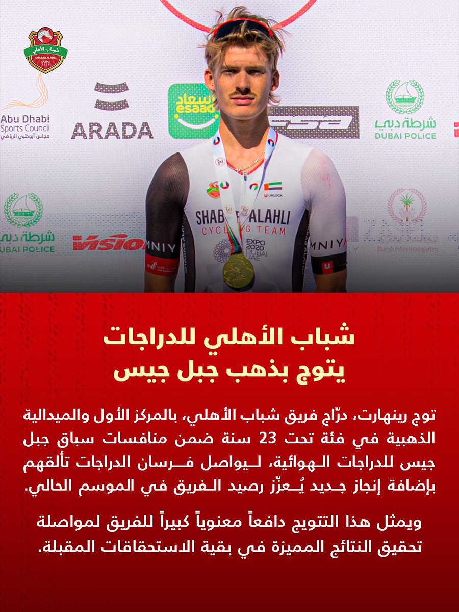 🏅 فرسان الدراجات يحصدون الذهب!
🚴‍♂️ رينهارت، درّاج شباب الأهلي، يتوّج بذهبية فئة تحت 23 سنة في سباق جبل جيس للدراجات الهوائية.
🔴 إنجاز جديد يضاف لمسيرة الفرسان ويؤكد قدرتهم على التفوق على أصعب المسارات!

#شباب_الأهلي
#دراجات
#ShababAlAhliSG
#cycling