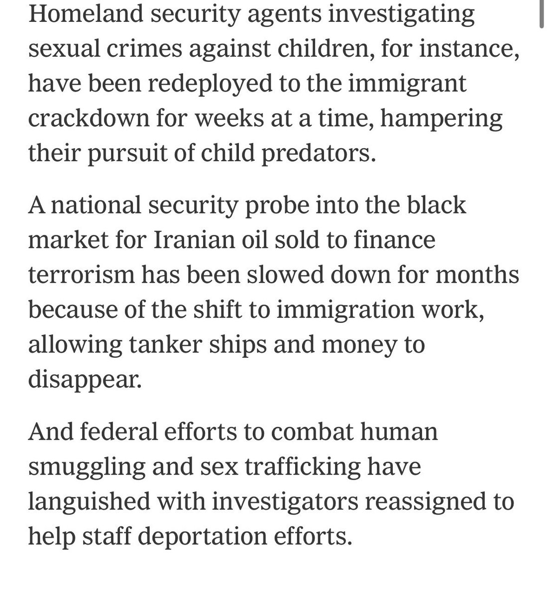 ReichlinMelnick's tweet image. As I’ve been saying for MONTHS, mass deportations are not making us safer. They’re making us less safe! 

Trump and Miller have reassigned the people investigating sex crimes against children, drug trafficking, and terrorism to go round up dishwashers and landscapers!