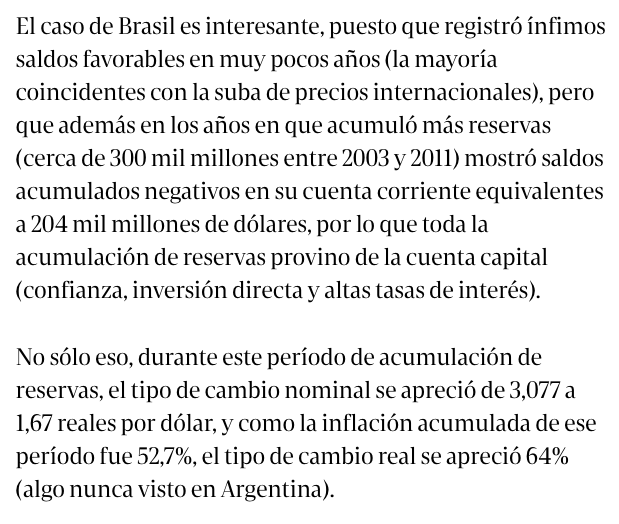 Hoy Arriazu, habla en su nota en Clarín, sobre como Brasil acumuló reservas fuertemente vía ingreso de capitales por la cuenta financiera y no por cuenta corriente. Hace un tiempo escribí un tweet sobre el tema.