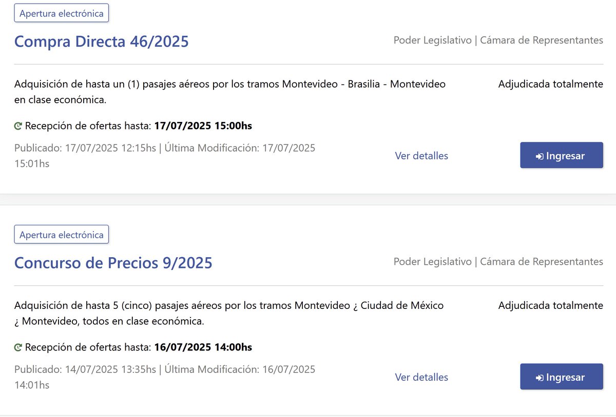 Vas a  la web de compras estatales del Palacio Legislativo y no paran de aparecen compras de pasajes aéreos.Desd cuando precisamos q estas basuras se la pasen viajando.Tengo que sacar plata de mi bolsillo para pagarles el tour por el mundo.Tengo los huevos hinchados <a href="/PhDenLogica/">PhD en Lógica y Libertad</a>