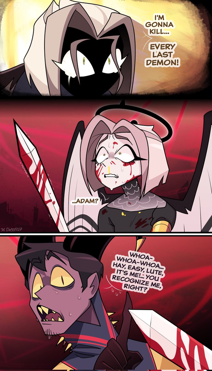 Dass527's tweet image. Here’s another cool idea we’ll probably never see in the show, sadly 😔

#hazbinhotel #hazbinhoteladam #hazbinhotellute #guitarspear