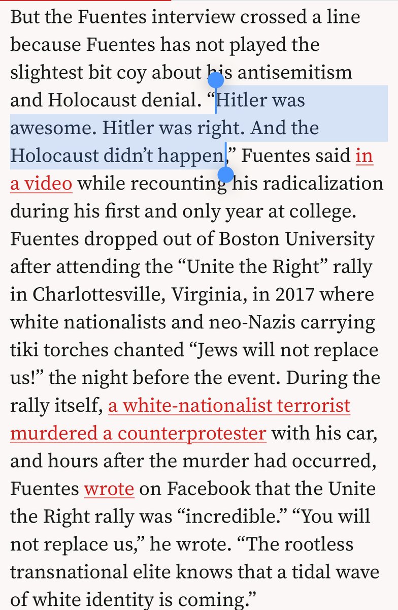 McCormackJohn's tweet image. Carlson likened Fuentes to David Duke few months ago, but posed no tough questions. 

About an hour into the conversation, Fuentes felt the need to ask Carlson: “What about my views do you think are unreasonable?”

“The last I checked, Tucker actually knows how to cross-examine,”…