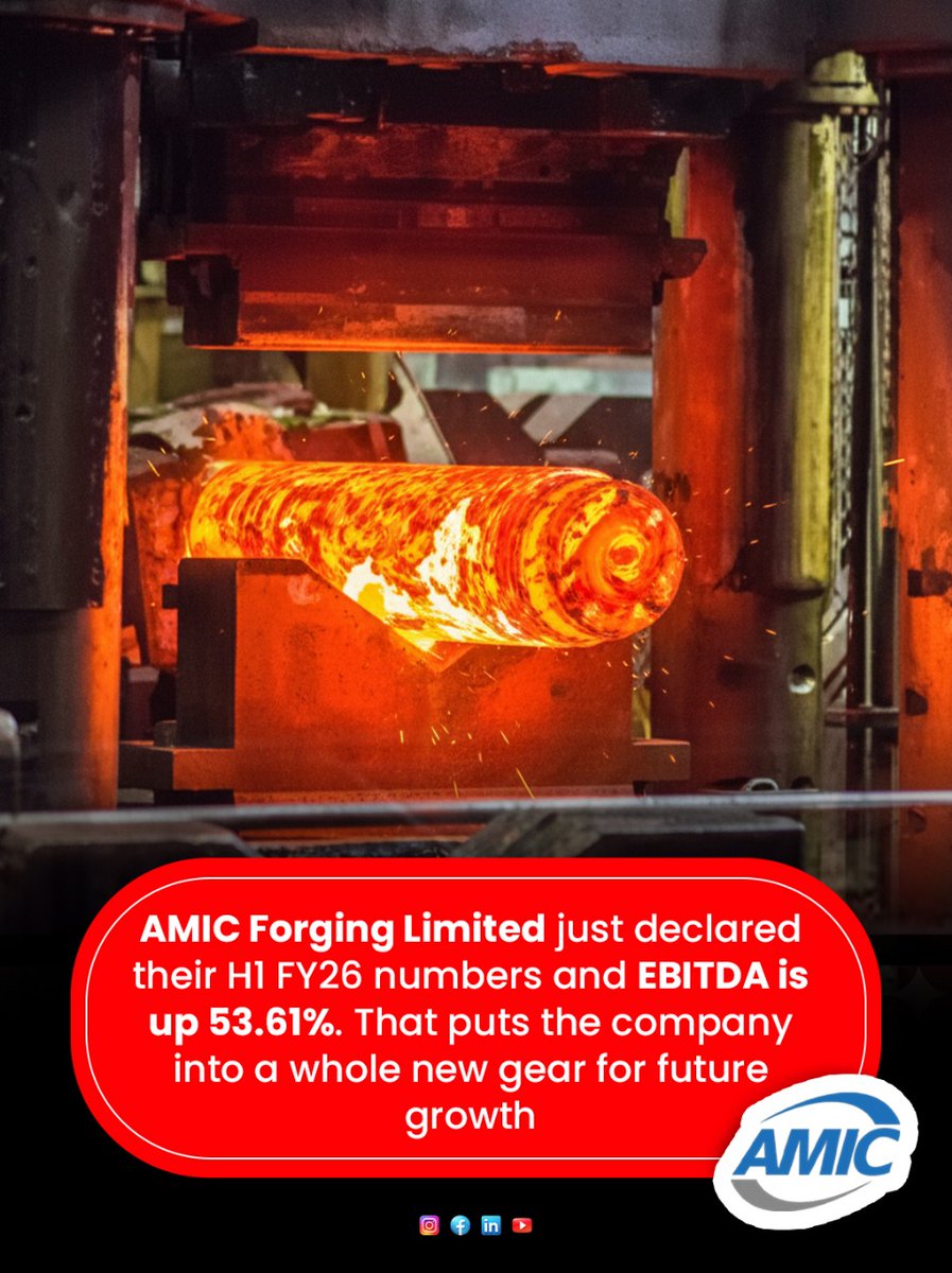 YMehta_'s tweet image. AMIC continues delivering standout performance in H1:

🔹 Revenue: +4.57%
🔹 EBITDA: +53.61%
🔹 PBT: +45%

Strong fundamentals, strong execution.

#EBITDAGrowth #CorporateWins #amicforging

⸻