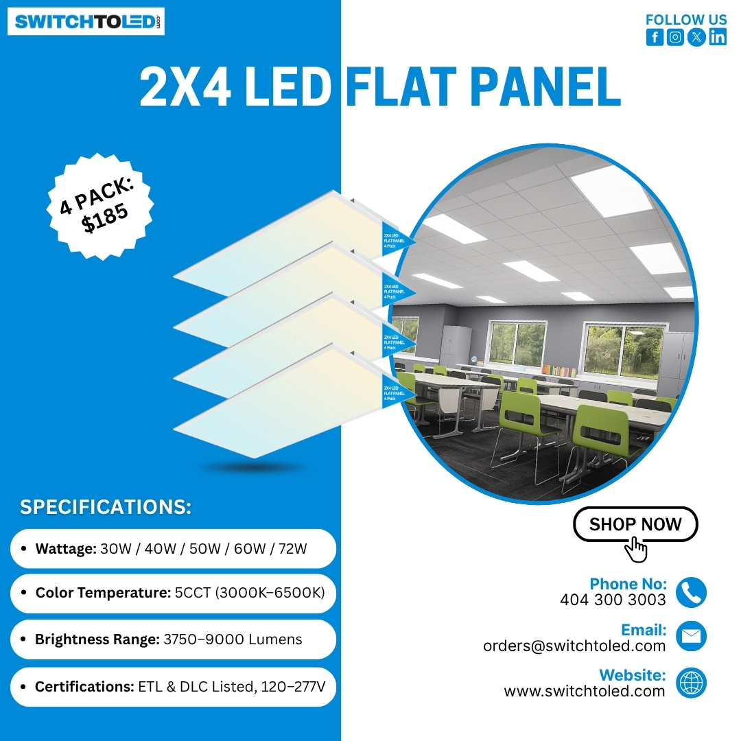 switchto_led's tweet image. 2×4 LED Flat Panel – 4-Pack Only $185!
Selectable wattage (30–72W), 5CCT &amp;amp; up to 9000 lumens.
Perfect for offices, classrooms &amp;amp; retail!
🛒 Shop now:
👉 switchtoled.com/products/2x4-l…

#LEDPanel #Lighting #CommercialLED #2x4Panel #SwitchToLED