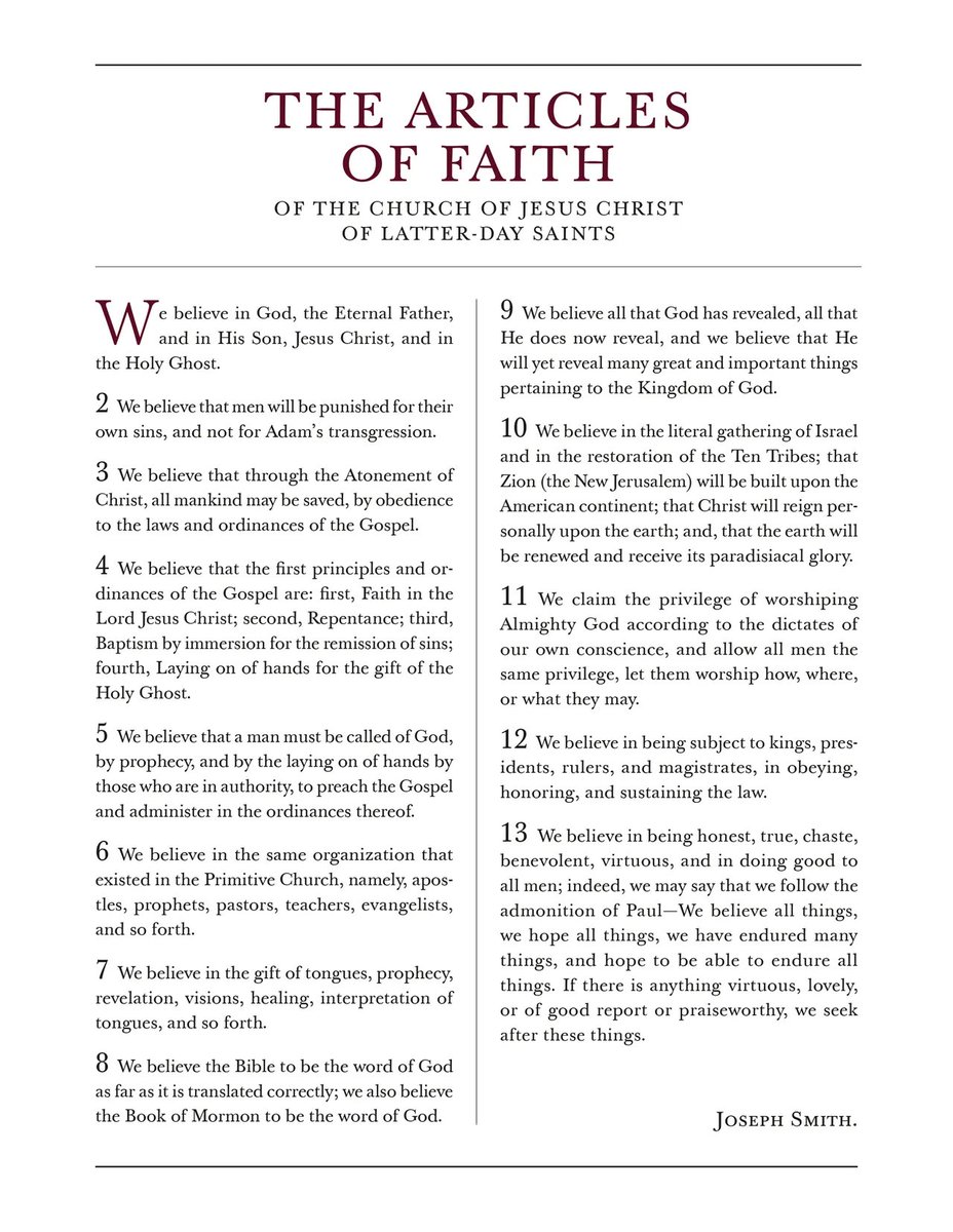 Repost if you believe in the Articles of Faith!