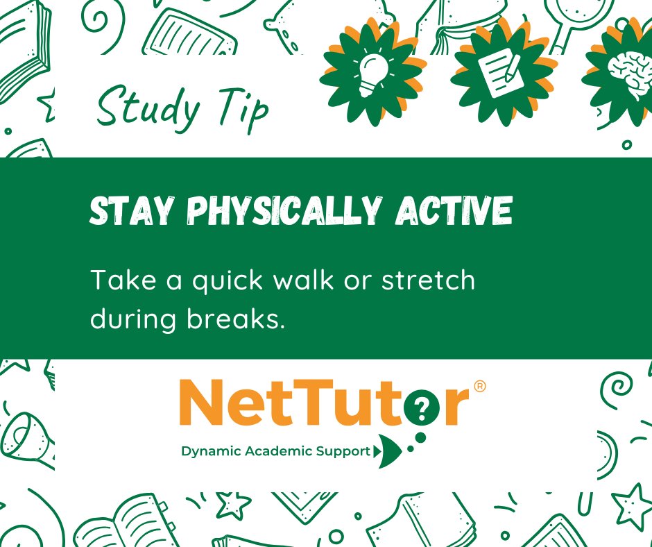 nettutor's tweet image. Movement boosts energy and helps your brain reset.#NetTutor #StudyTip #Wellness #GetMoving