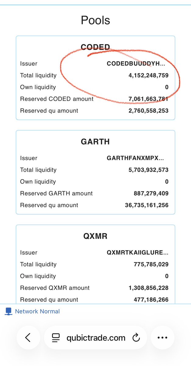 CODED_morpheus's tweet image. BREAKING 🚨

The $CODED pool is above 4K total liquidity again 👀

The $CODED treasury is successfully providing permanent liquidity and whales jumping on it again. 

They know what’s coming 🔥
Volume -&amp;gt; liquidity -&amp;gt; price move

$0.01 is $CODED
Add liquidity by your own to earn!