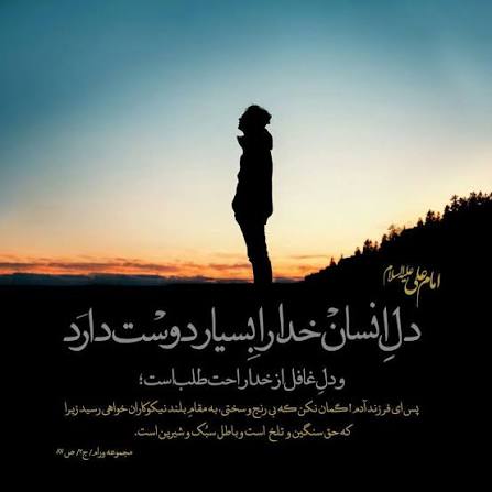 «دلِ خدادوست، رنج و  سختی در راهِ خدا را بسیار دوست می‌دارد.»، امیرالمؤمنین فرمود.

میزان الحکمه، ص ۴١۶.