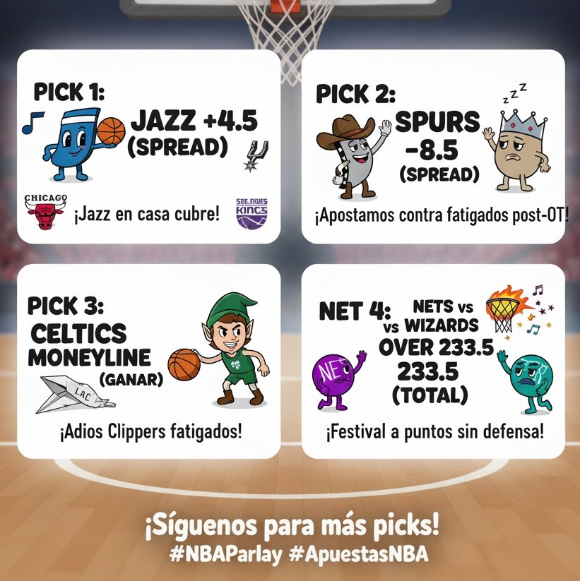 GE_TIPSTER's tweet image. Aquí tienen el #Parley que nos ofrece la IA para hoy, con los Picks que tienen más factores solicitados por mi para hoy en #NBA 

Y no olvides dejar tu  RT y Like que no cuesta nada y en la medida que reciba apoyo, seguiré compartiendoles esta info: