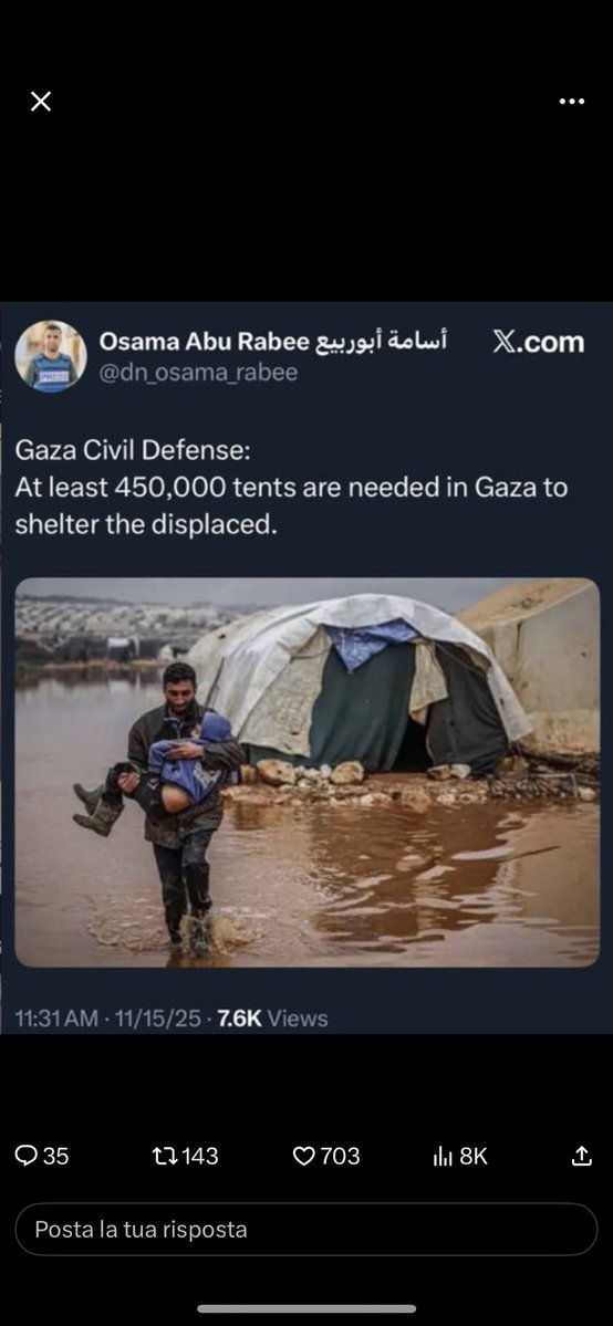 AzzurraBarbuto's tweet image. I PALESTINESI PUBBLICANO FOTO FALSE. A GAZA NESSUNA ALLUVIONE

La propaganda si smaschera in due secondi. Questa foto è stata scattata in Siria, a Idlib, nel gennaio 2021, durante l’alluvione al campo profughi di Kefer Lusin. Eppure ieri un account collegato a Gaza l’ha…