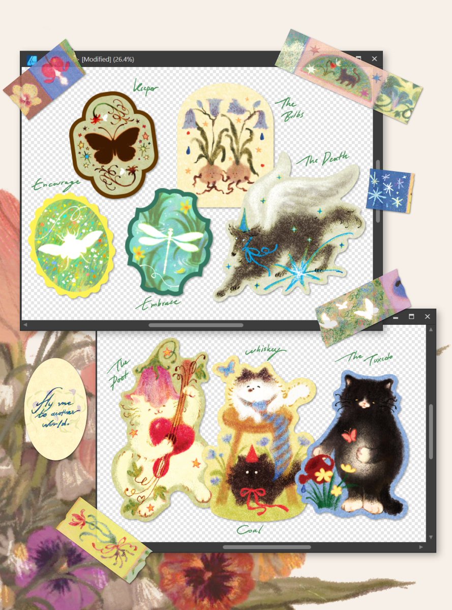 ⭐️ Stickers Update ⭐️
PP &amp; PVC — 100% Die cut — Waterproof
รวมมิตรสติกเกอร์ไดคัท 100% ทั้งเก่าและใหม่ค่ะ 🐱 (แอบมีสปอยล์วาชิเทปด้วยย)

ไปขายที่ #YOLOARTFEST2025 กับ #IFEXPOWINTER25 นะคะ (มีรอบออนไลน์เช่นเคยนะ!)