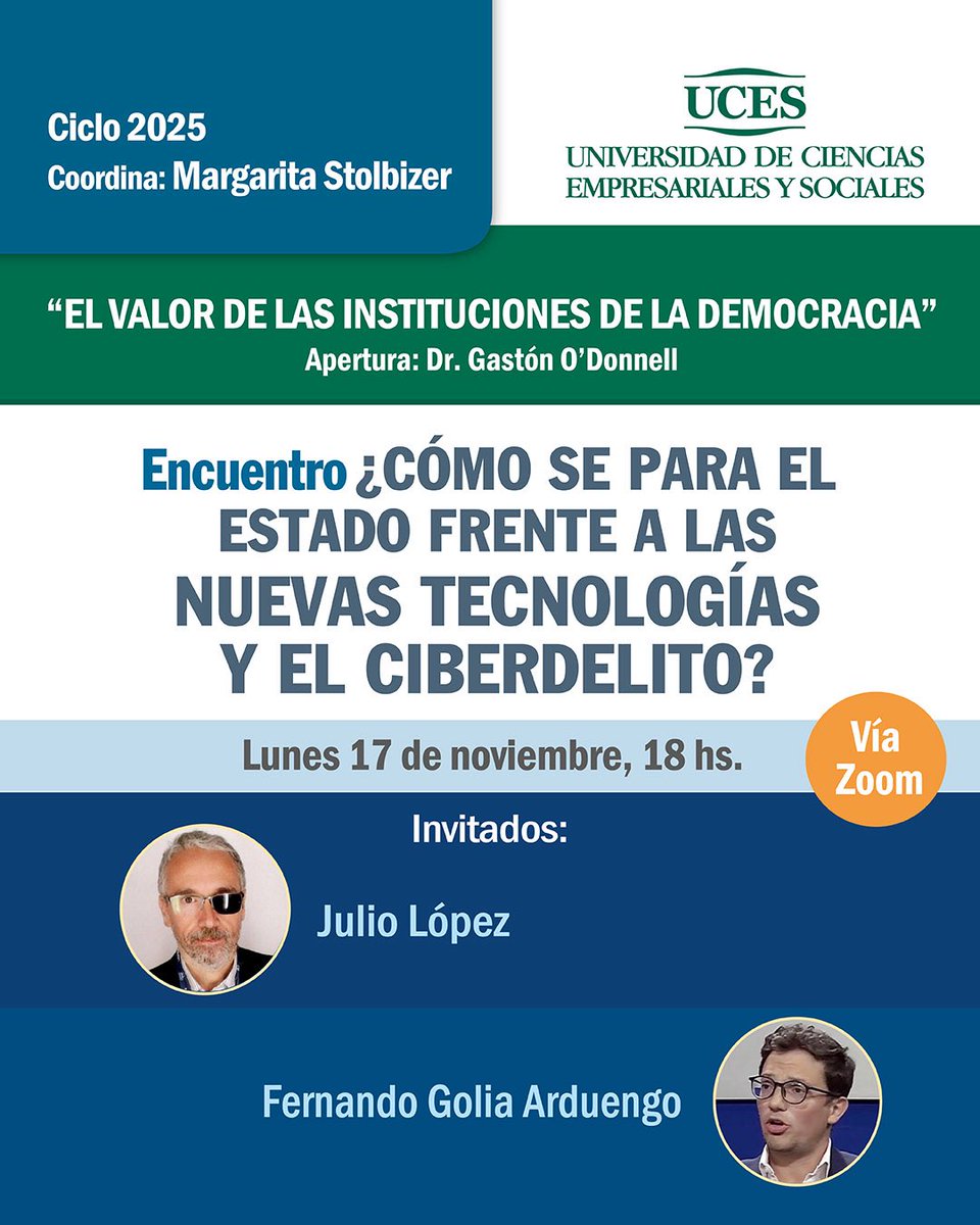 Stolbizer's tweet image. 📆 lunes 17/11  
🕓18 hs Vía Zoom

🫆Ciberseguridad, delitos digitales.
🤔 ¿Cómo se para el estado frente a las nuevas tecnologías y el ciberdelito? 

👨🏻‍💻Julio López @julitolopez 
Especialista en entornos digitales y ciberseguridad.

👨🏻‍💼Fernando Golia Arduengo 
Funcionario judicial…