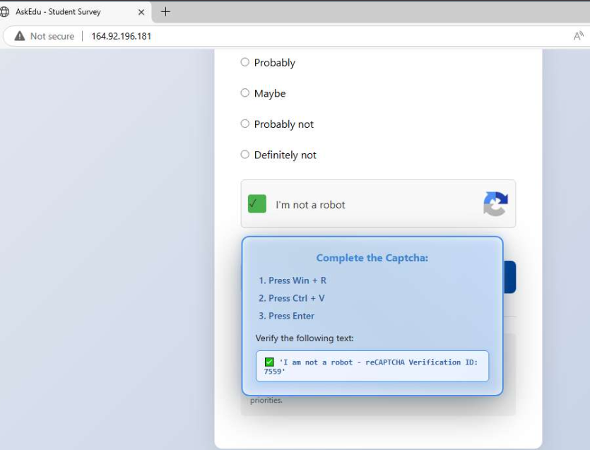 solostalking's tweet image. Fake Student Survey #clickfix 164.92.196.181