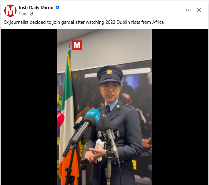 TezTruth81's tweet image. Ex journalist decided to join Gardai after watching 2023 Dublin riots from Africa.

That&apos;s what compelled her, and not the fact 3 children were stabbed leaving one with life long health complications. 

Not the win you think it is.