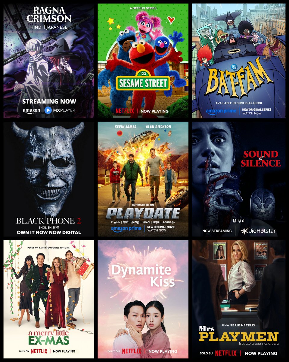 FlickMatic_'s tweet image. 📮 Weekend Watchlist (8th Nov - 14th Nov)

@amazonMXPlayer @MXPlayer @PrimeVideo @PrimeVideoIN @JioHotstar @NetflixIndia @lionsgateplayIN @netflix 

📝 • Fresh Arrivals on OTT • Now Streaming

#WhatToWatch #WatchList #WeekendWatchlist #HindiDub #November2025 @FlickMatic_