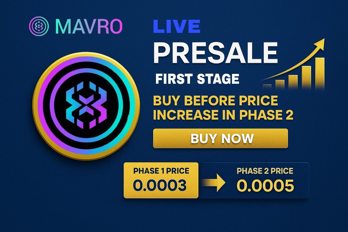 MavroAsset's tweet photo. “Only 3 Days Left! 🚀
Phase 1 is almost closing — the price will increase in Phase 2.
Buy Now Before the Price Jumps!”
🔗 Website: https://t.co/YQrPtmC5og
🪙 Join Pre-Sale: https://t.co/17bgRMrxKQ
#Mavro #PreSale #Crypto #AssetEcosystem #MavroCoin" https://t.co/HzernwTPKs