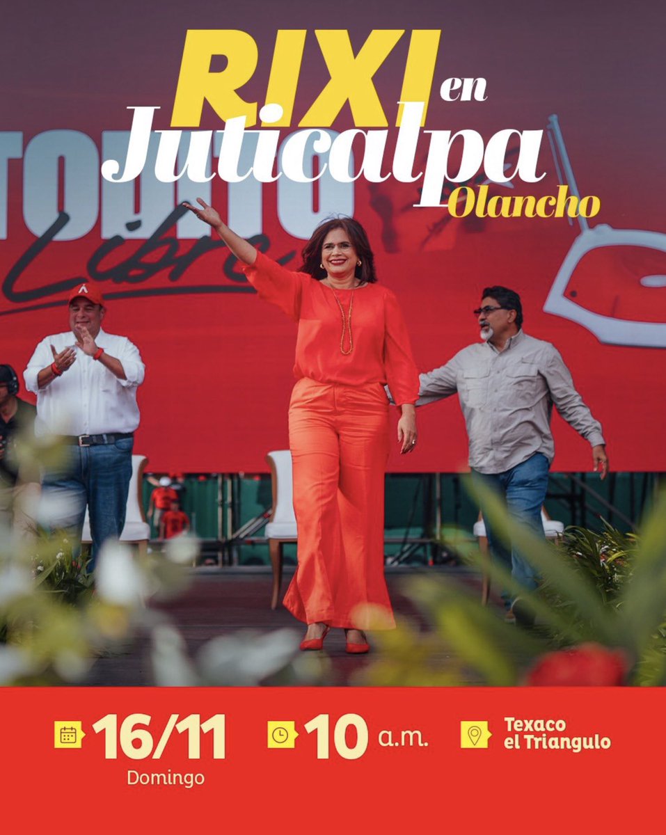 El mensaje de Victoria y de esperanza de nuestra próxima Presidenta <a href="/riximga/">Rixi Moncada</a> este día llega a Juticalpa Olancho.

🕙 10:00 a.m. 📍 Texaco El Triangulo. 

✊🏼 Vamos pueblo, Venceremos. #NoVolverán

#RixiPresidenta 🌺
#RixiSí 🫶🏼
#Honduras ❤️