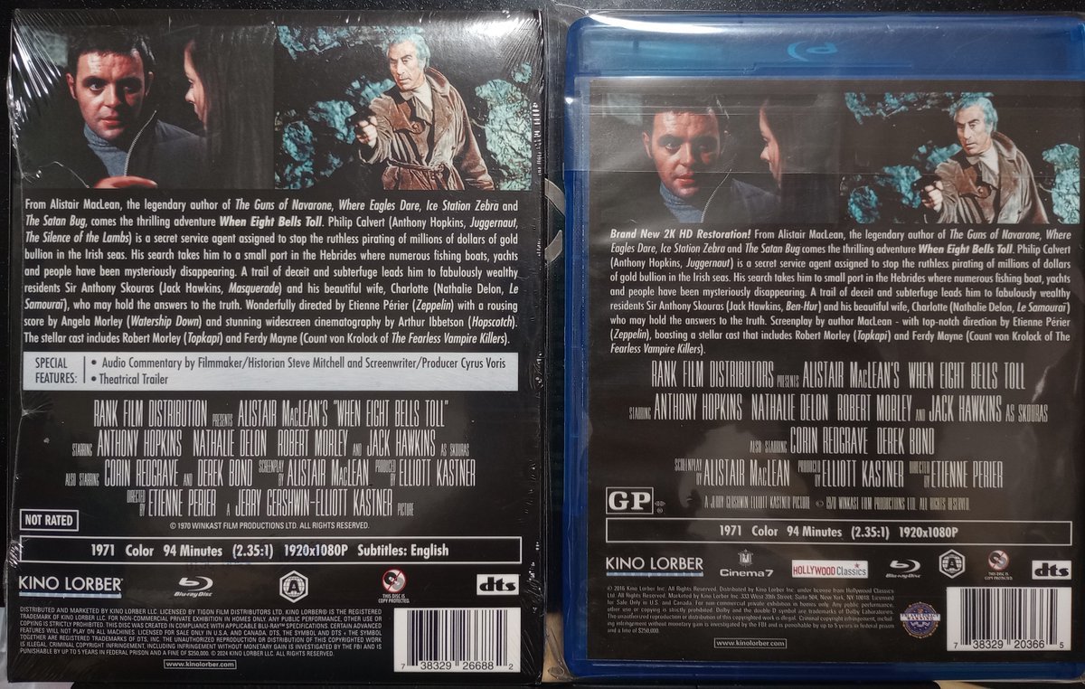 yokachoro8's tweet image. 『八点鐘が鳴るとき』の新旧BDを並べるとこんな感じ。
新盤は英語字幕付きでヒアリングに弱い私には待望の一枚。しかもオーディオコメンタリー付き。
あとは日本語の字幕＆吹き替え付き国内盤が登場すれば申し分ないけど、そんな日は来るのかな？ちょっと心もとない。。
今晩はこれ見て寝ます。