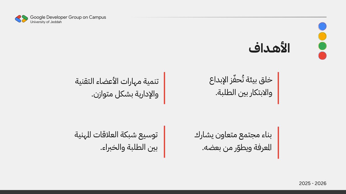 GDGUOJ's tweet image. عقول نيّرة تُلهِم وتصنع فرصة جديدة للتميّز✨
مجموعة مطوري جوجل الطلابية بجامعة جدة، حيث يبدأ الابتكار 💫