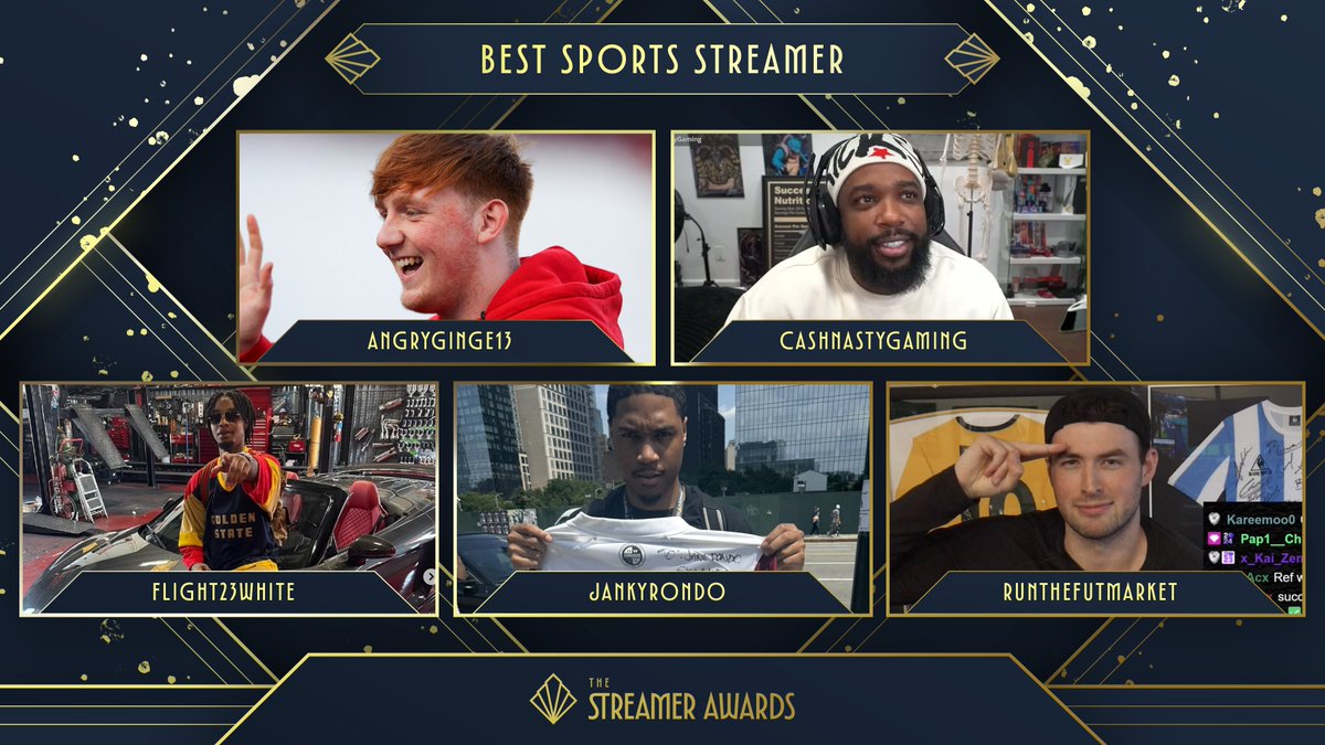Announcing your nominees for Best Sports Streamer!

<a href="/angryginge13/">angryginge</a> 
<a href="/CashNasty/">Cash</a> 
<a href="/Flight23White/">Flight</a> 
<a href="/JankyRondo/">Rondo Shai Gil Alexander</a> 
<a href="/NickRTFM/">Nick</a> 

Make sure to VOTE over at thestreamerawards.com ⭐️
#StreamerAwards