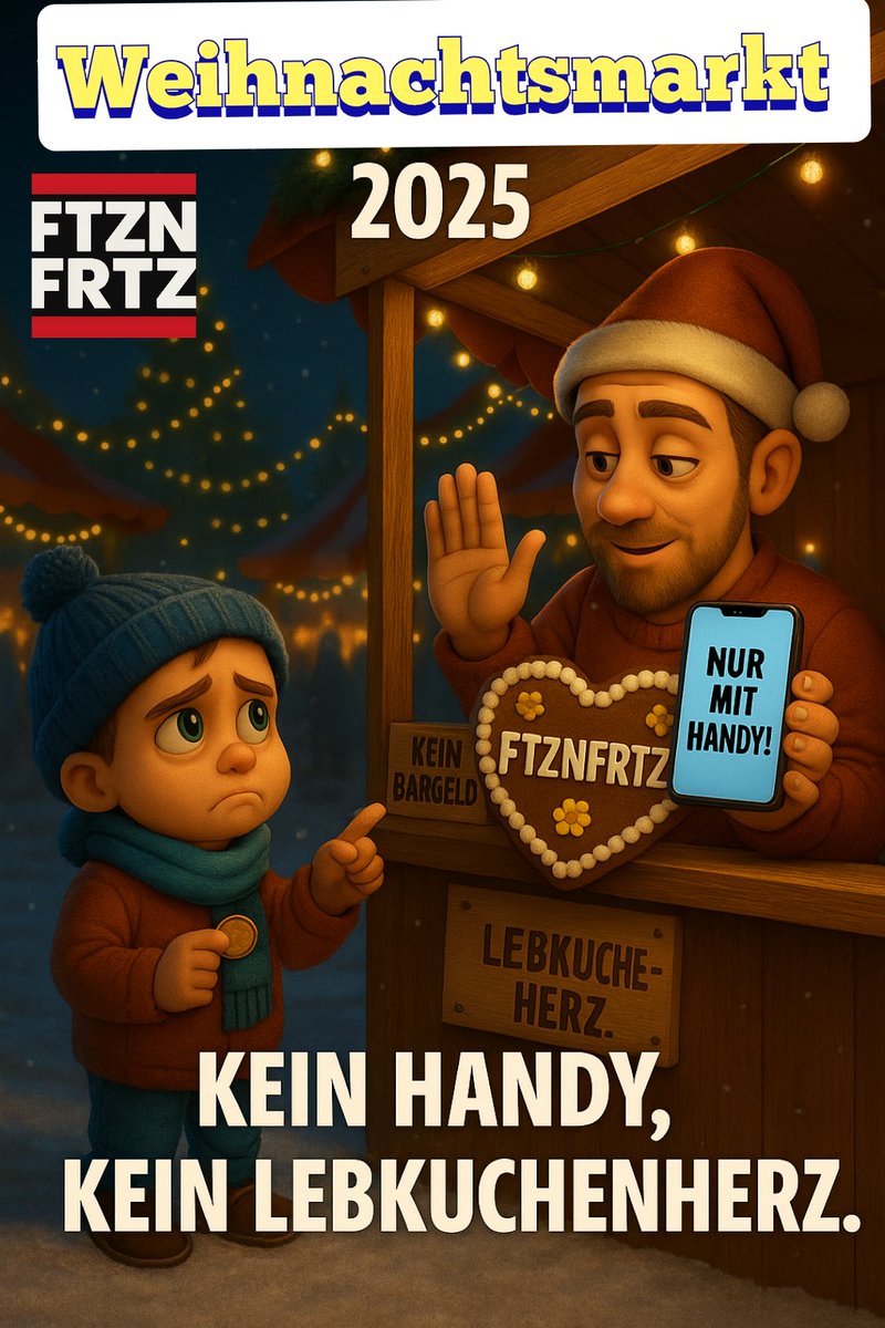 Kein Bargeld erlaubt..ansonsten Strafe!
Solangsam haben sie echt nicht mehr den Knall gehört!
------------------
🌐 Website: ftznfrtz.org
linktr.ee/ftznfrtz.org

Solana💰 CA: 4Ge6ejgv7KJHqDgML3w2S48rntuZQ4KZ9WGEVeibpump

Eine Gemeinschaft, die gesichert unbequem die