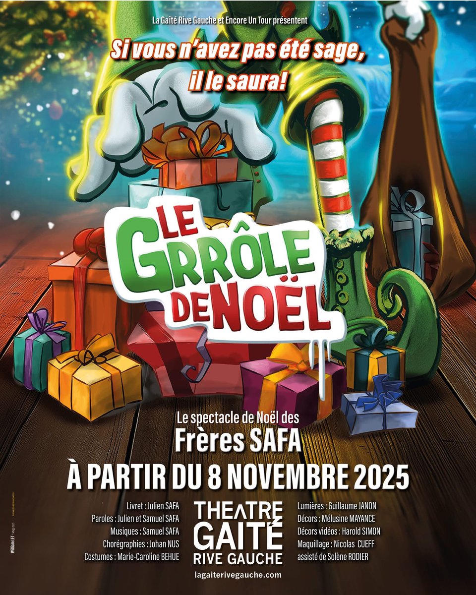 Là nouvelle comédie musicale de Noël des Frères Safa débarque à Paris.

À l’approche du 25 décembre, les lutins s’activent… Quand surgit le plus grincheux des invités : Le Grrôle, persuadé que les enfants d’aujourd’hui sont trop gâtés.
Billetterie sur bit.ly/4i3zFO3
